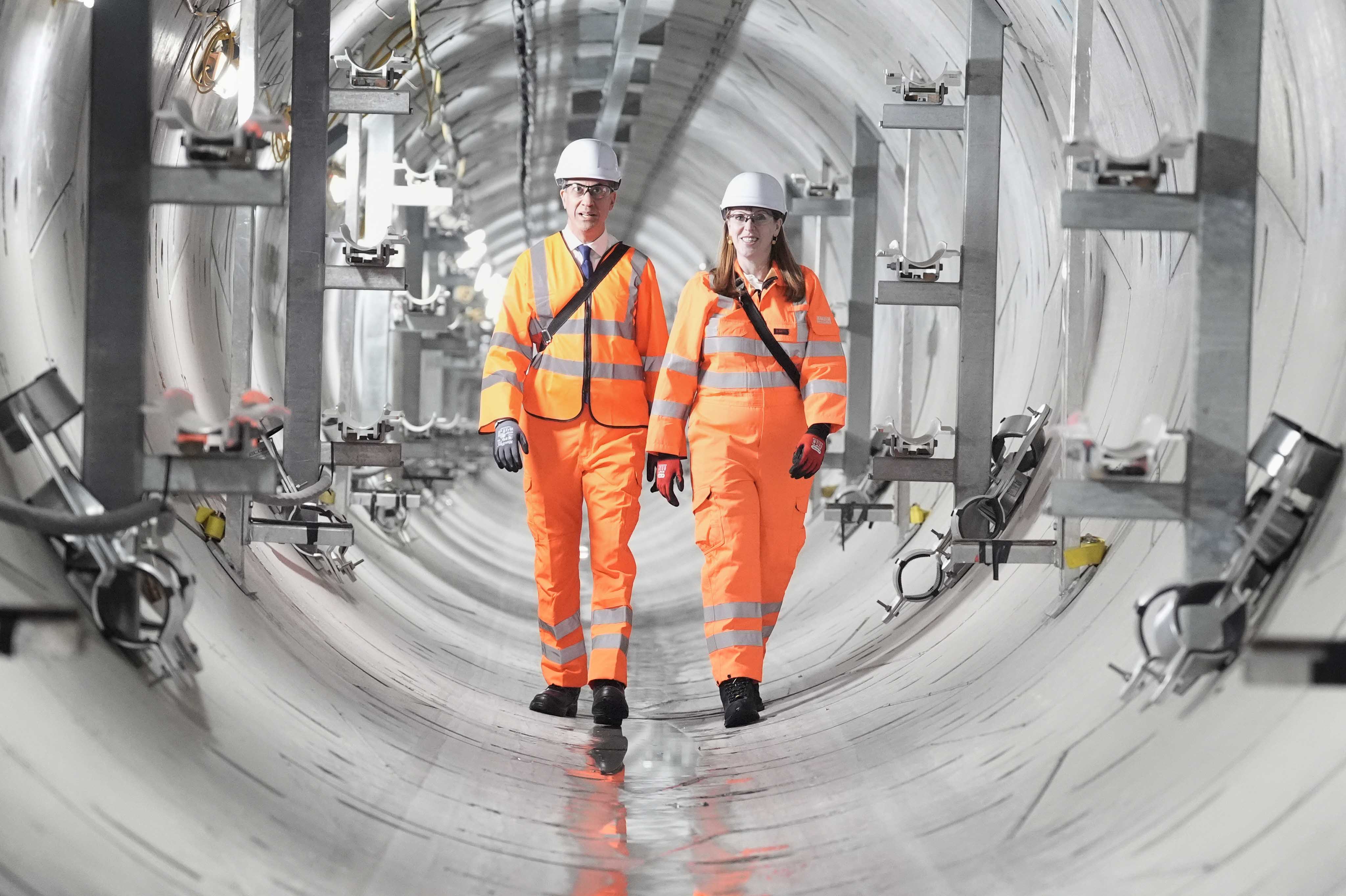 Ed Miliband and Angela Rayner touring London Power Tunnels.