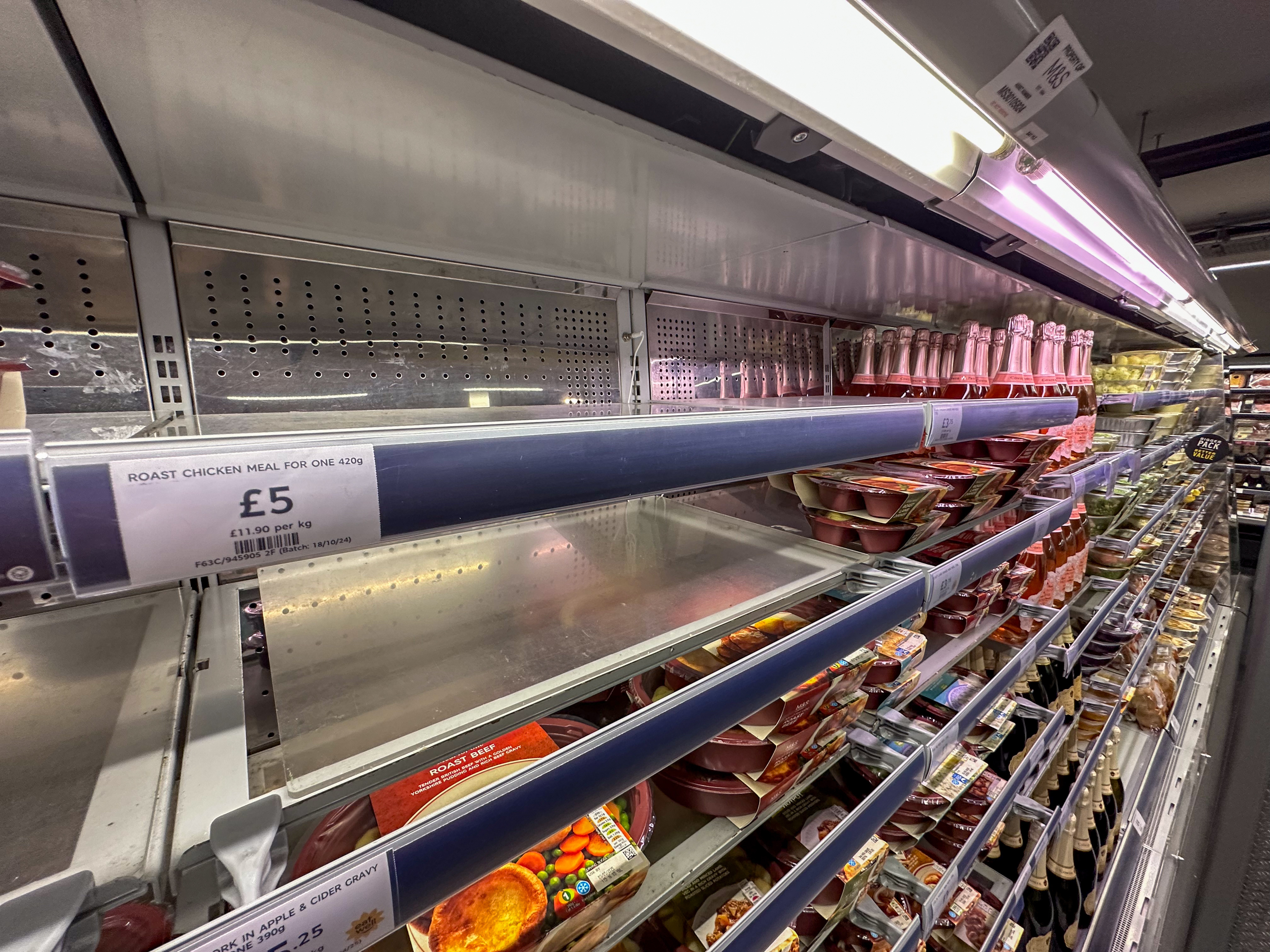 Empty shelves in a Marks and Spencer store due to a cyberattack.