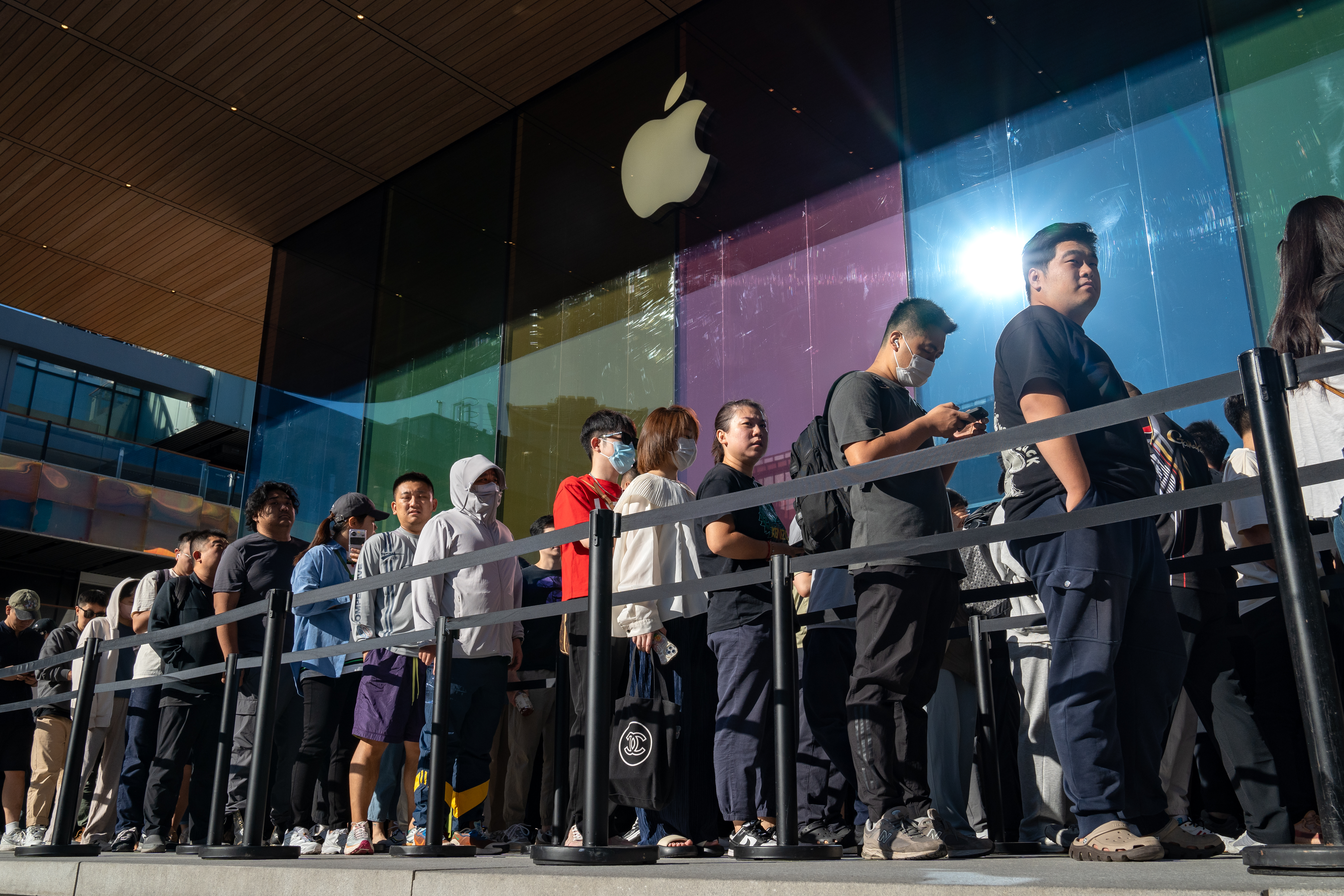 People lined up outside an Apple store in Beijing for the iPhone 15 launch.